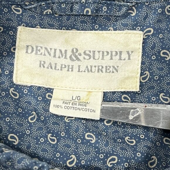 Denim & Supply Ralph Lauren Men Blue Paisley Cotton Button Down Shirt Sz Large - Picture 5 of 7